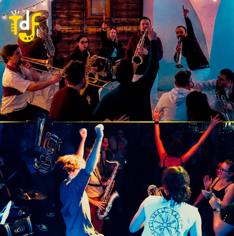 Le due Brass Band Brass and Beer e SKAL! Suonano tra la folla